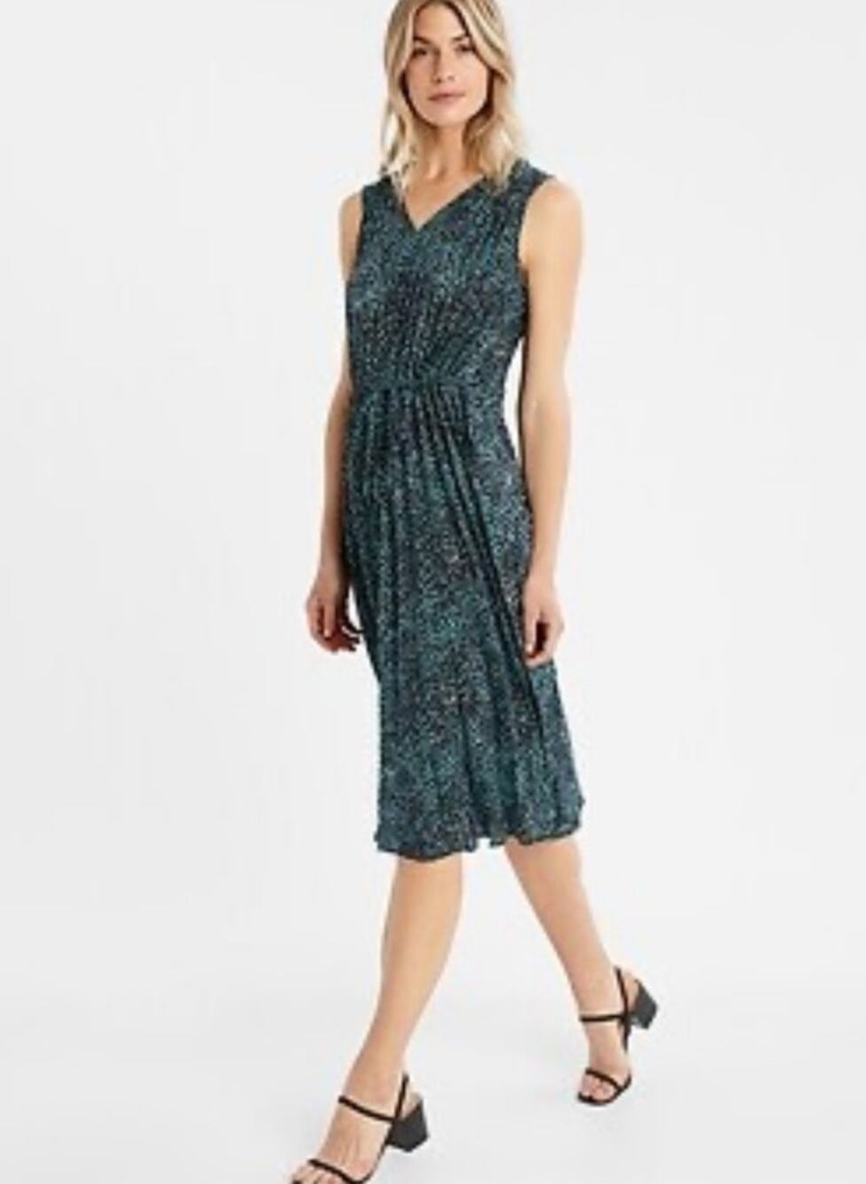 Banana Republic Womens Midi Dress Medium Black Dot Print Lightweight Pleated